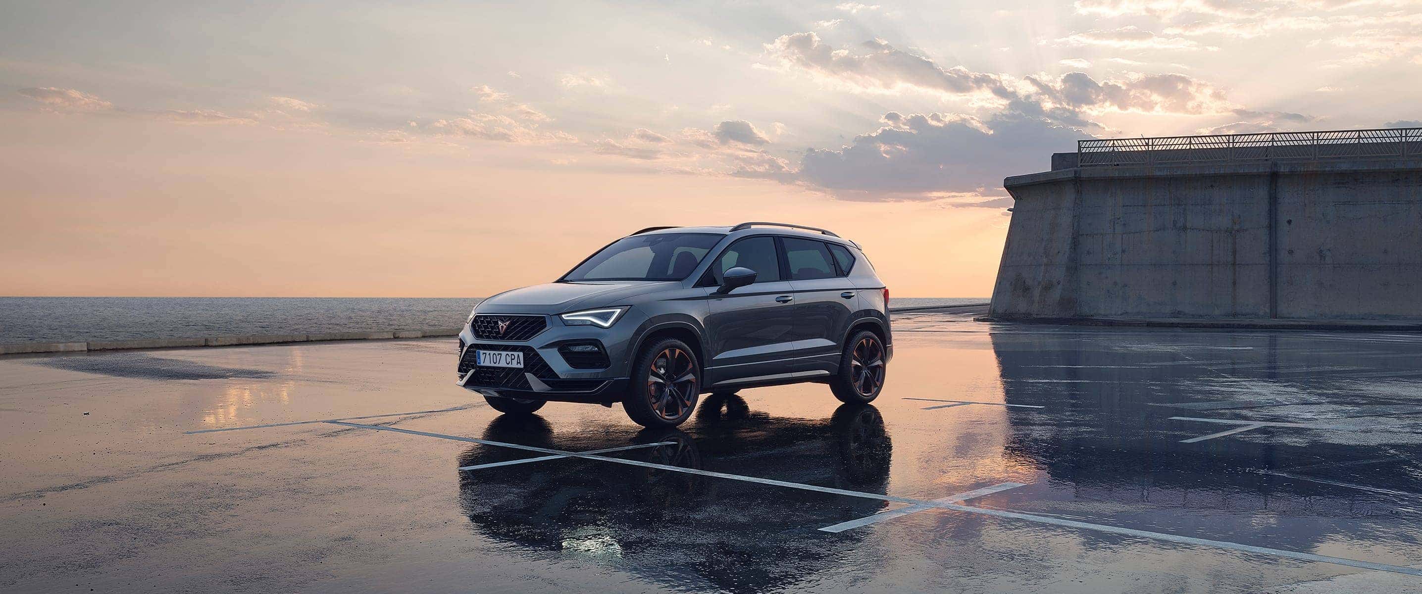 New CUPRA Ateca. Interior view steering wheel of the sporty SUV.