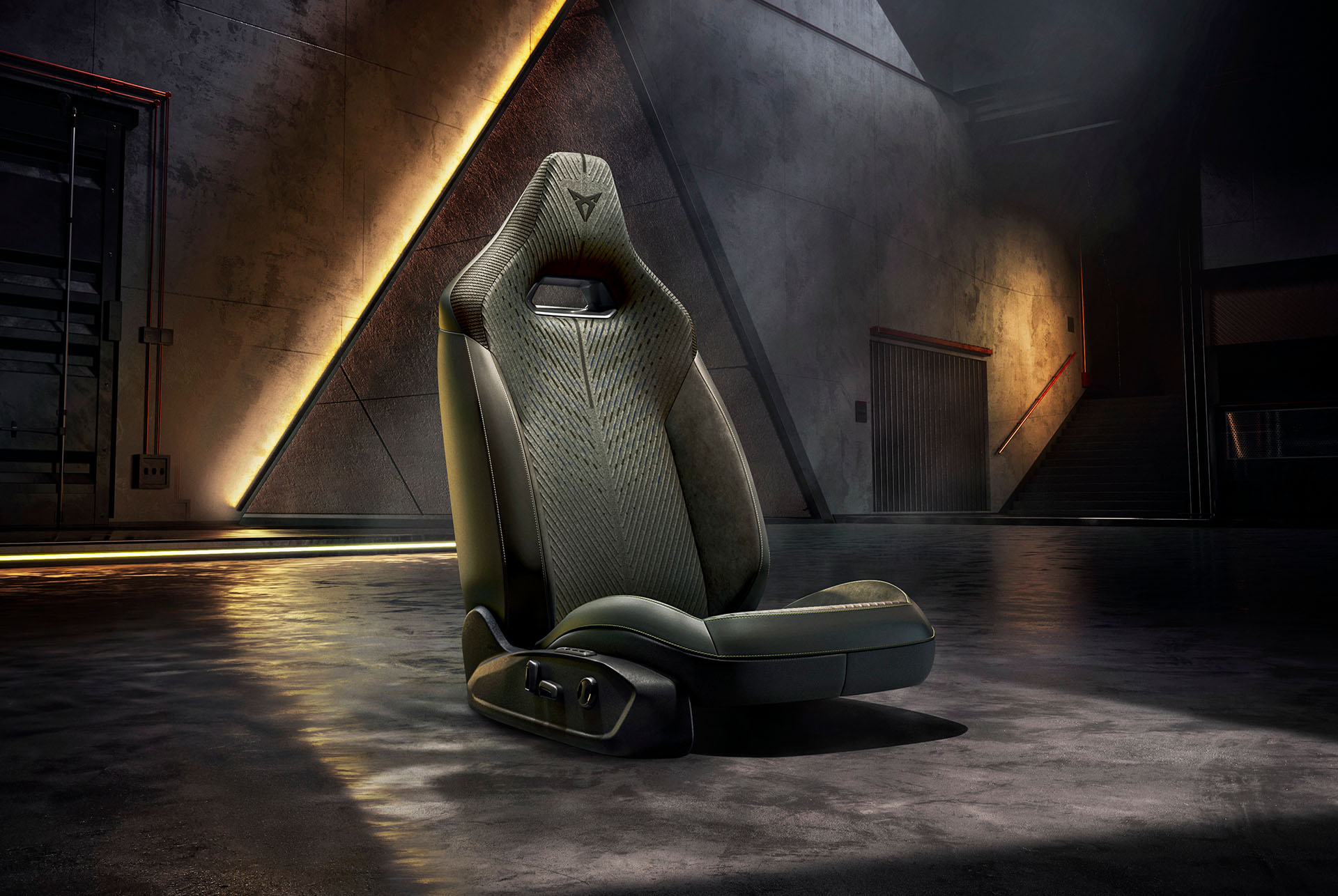 Interior view to showcase the tribe upholstery and the seats’ design detail.