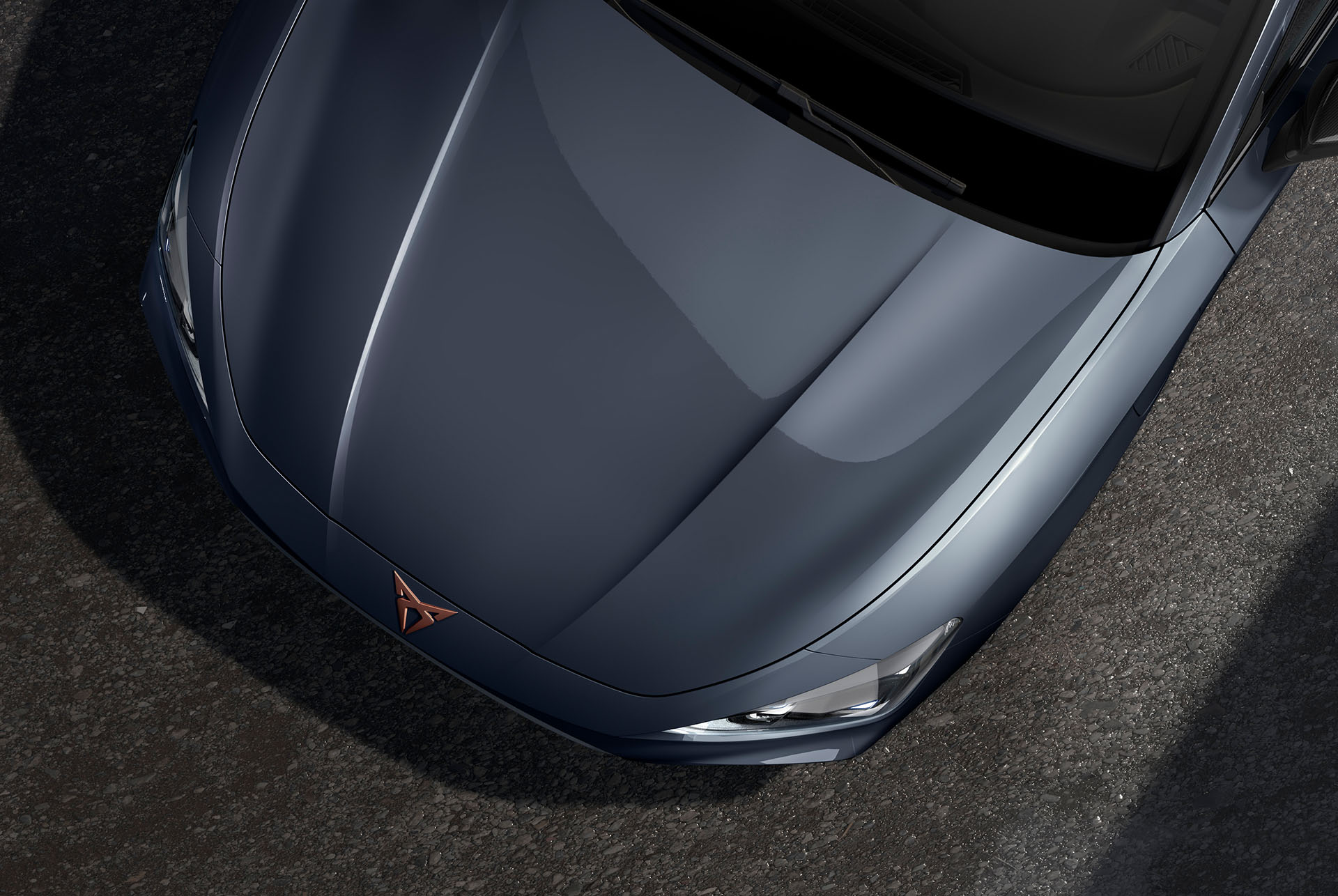 bird’s eye view of a grey magnetic tech new cupra leon sportstourer 2025 car hood